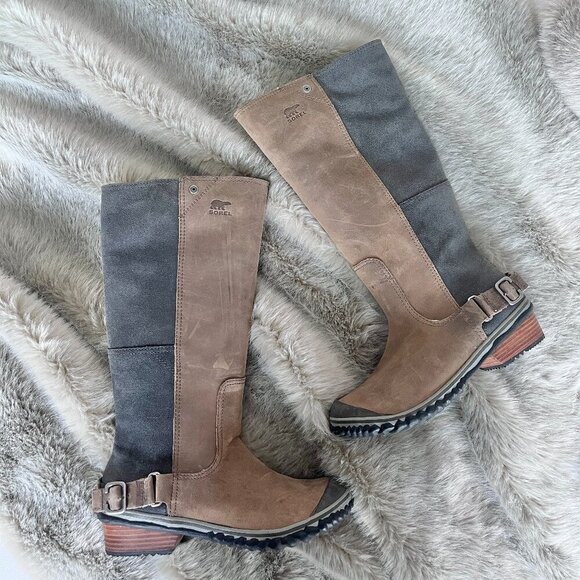 Sorel Slimboot Waterproof Suede Leather Boots Size 7 Brown Gray Tall All Weather - Picture 7 of 9
